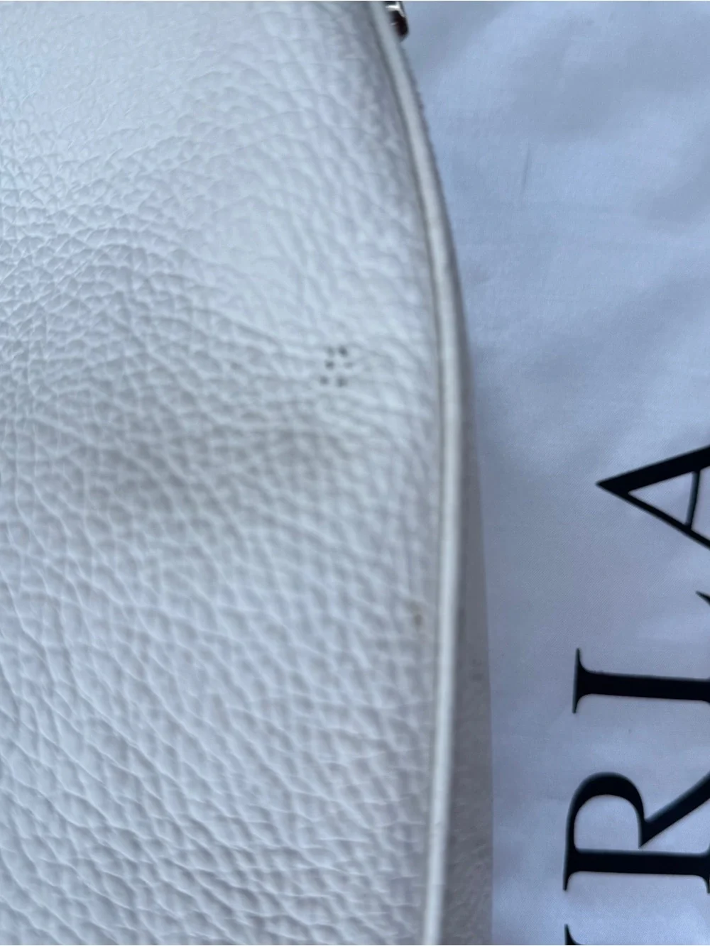 Furla Costanza Pebbled Leather Drawstring Tote White Ivory Shoulder Bag VGUC